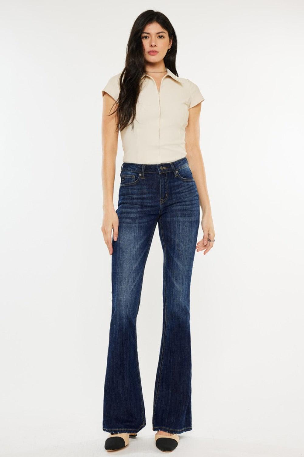 Get trendy with Full Size Mid Rise Slim Flare Jeans - Jeans available at Styles Code. Grab yours today!