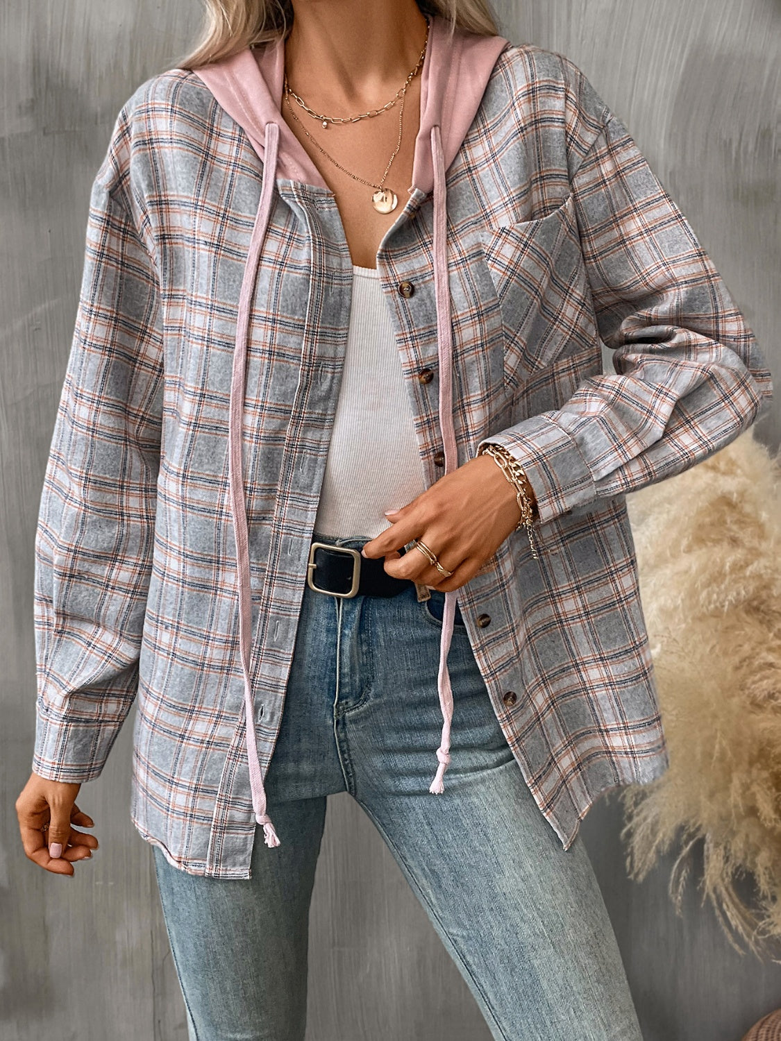 Get trendy with Plaid Long Sleeve Hooded Jacket - Jackets available at Styles Code. Grab yours today!