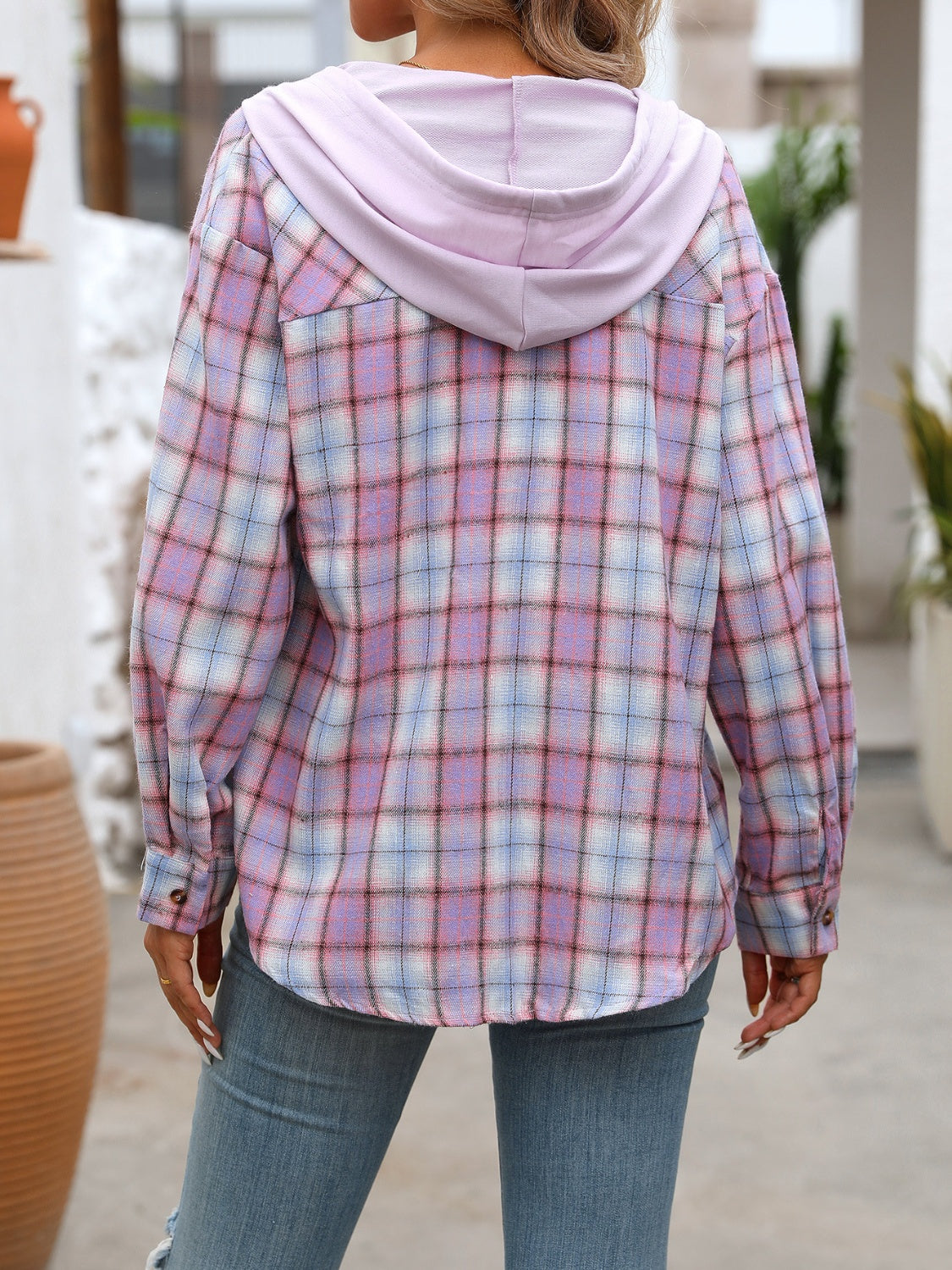 Get trendy with Plaid Long Sleeve Hooded Jacket - Jackets available at Styles Code. Grab yours today!