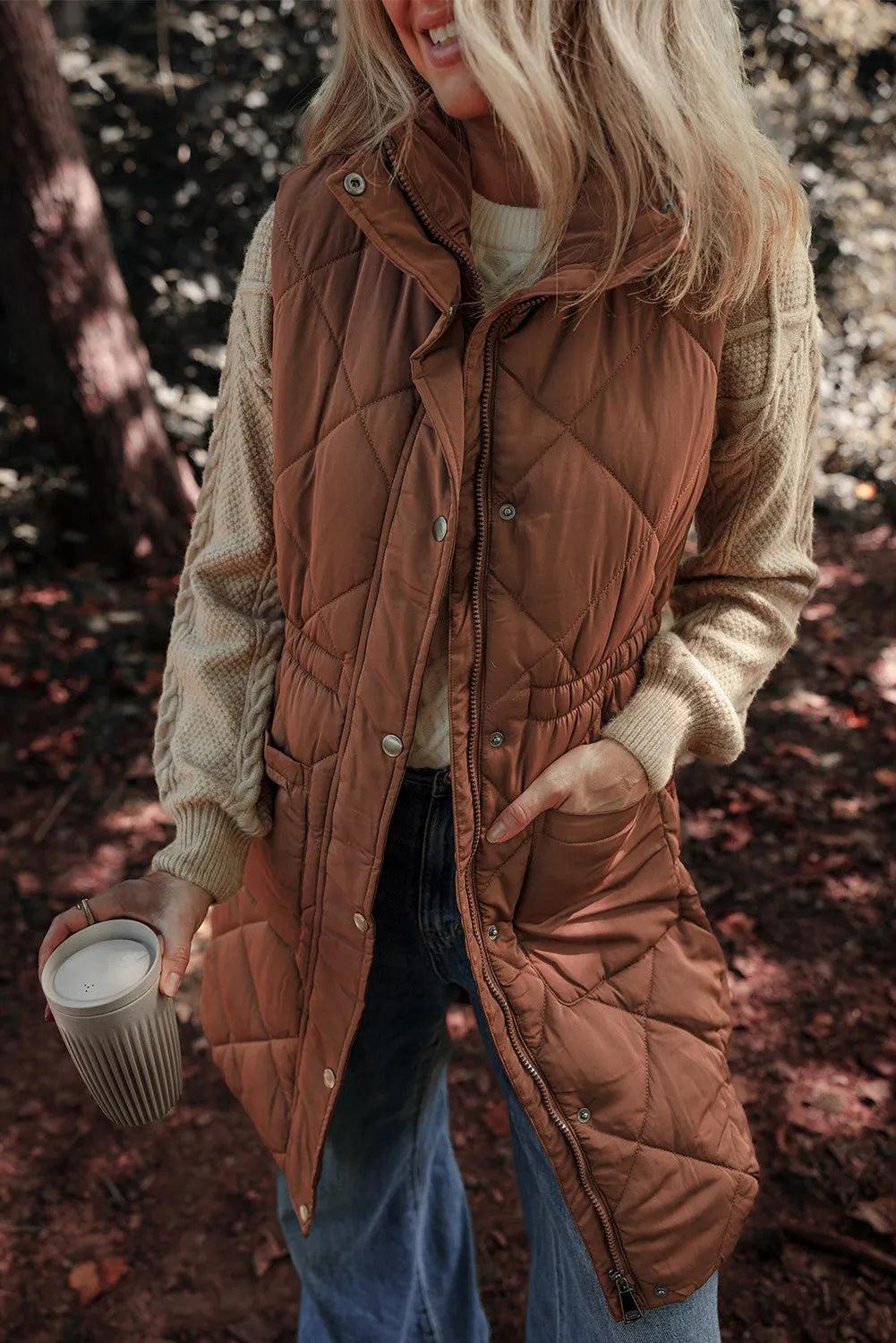 Get trendy with Pocketed Zipper and Button Vest Coat - available at Styles Code. Grab yours today!