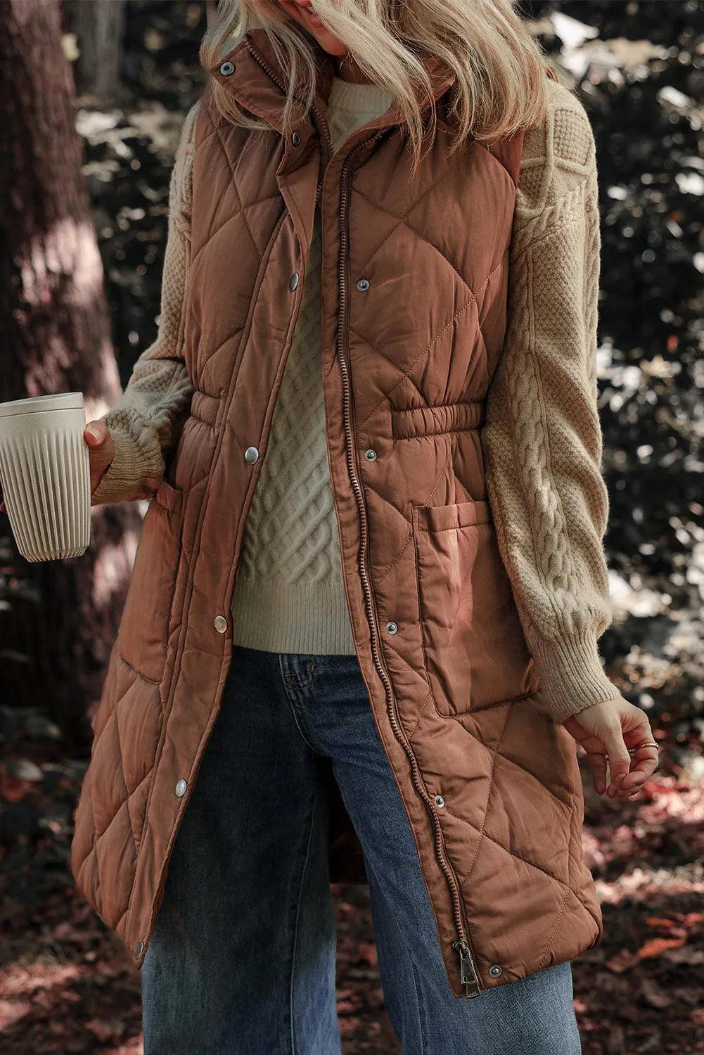 Get trendy with Pocketed Zipper and Button Vest Coat - available at Styles Code. Grab yours today!