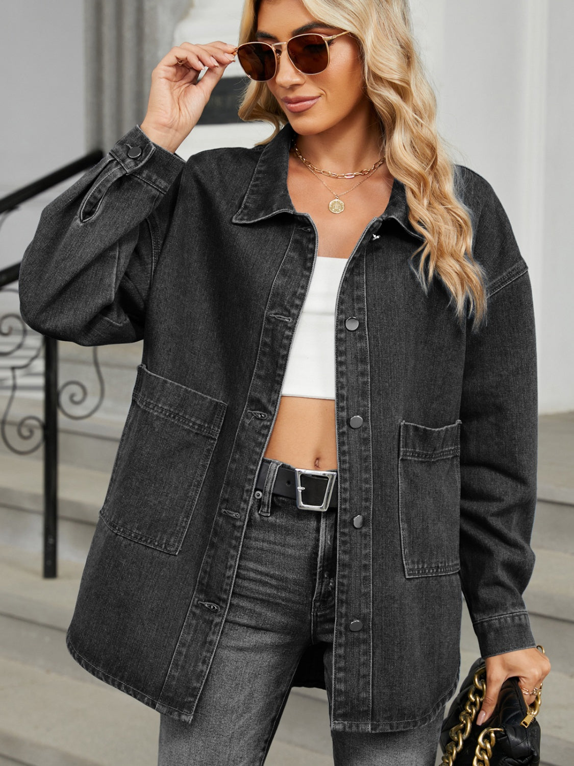 Get trendy with Removable Hood Denim Jacket - Denim Jacket available at Styles Code. Grab yours today!
