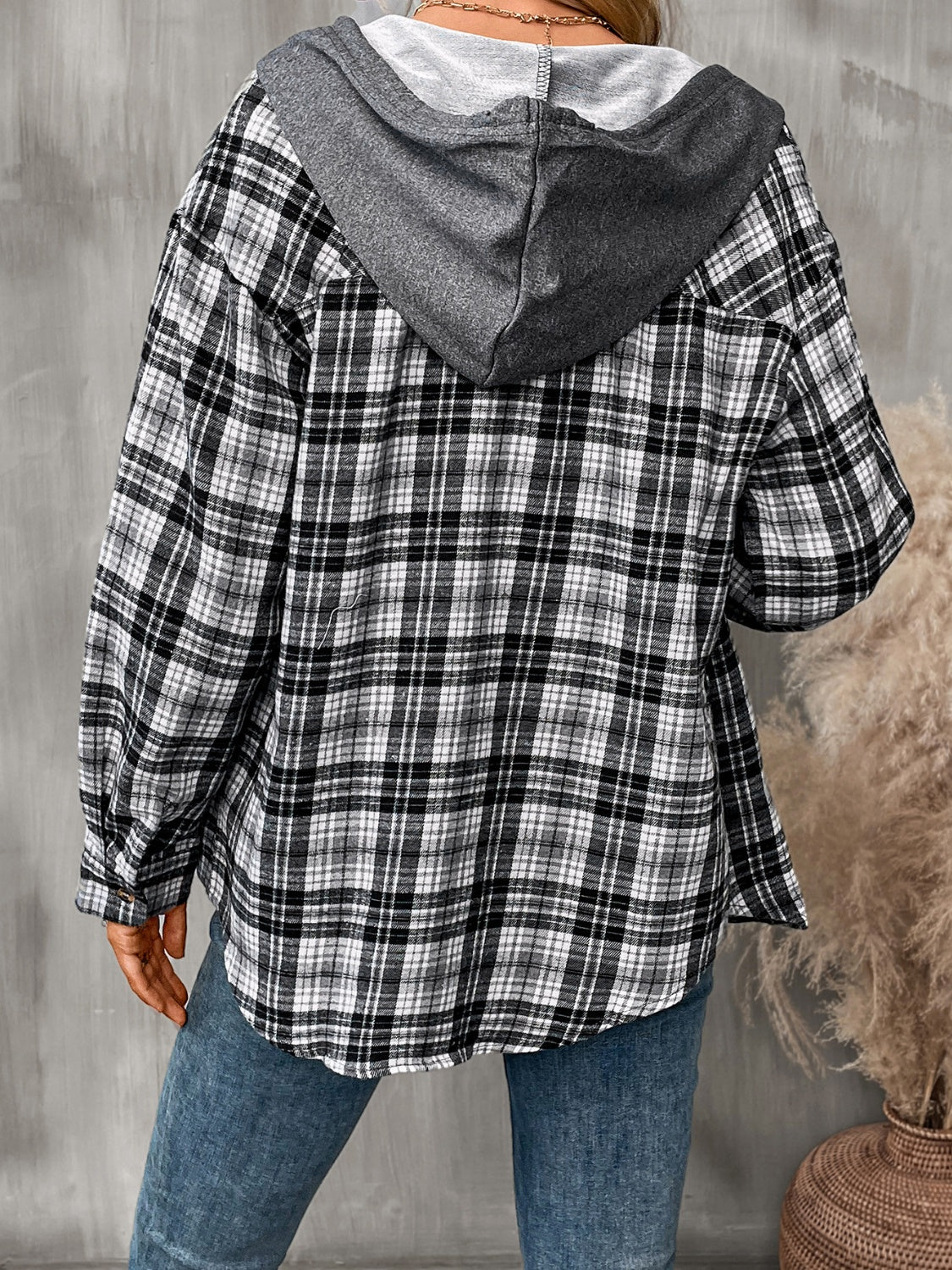 Get trendy with Plaid Long Sleeve Hooded Jacket - Jackets available at Styles Code. Grab yours today!