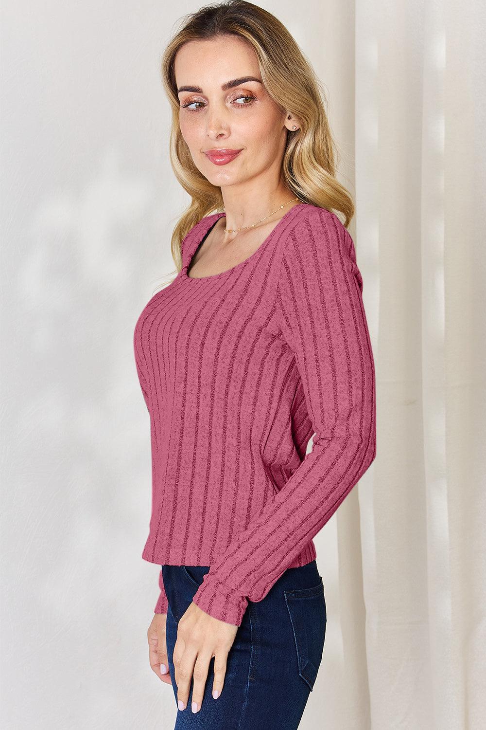 Get trendy with Full Size Ribbed Long Sleeve T-Shirt - T-Shirt available at Styles Code. Grab yours today!