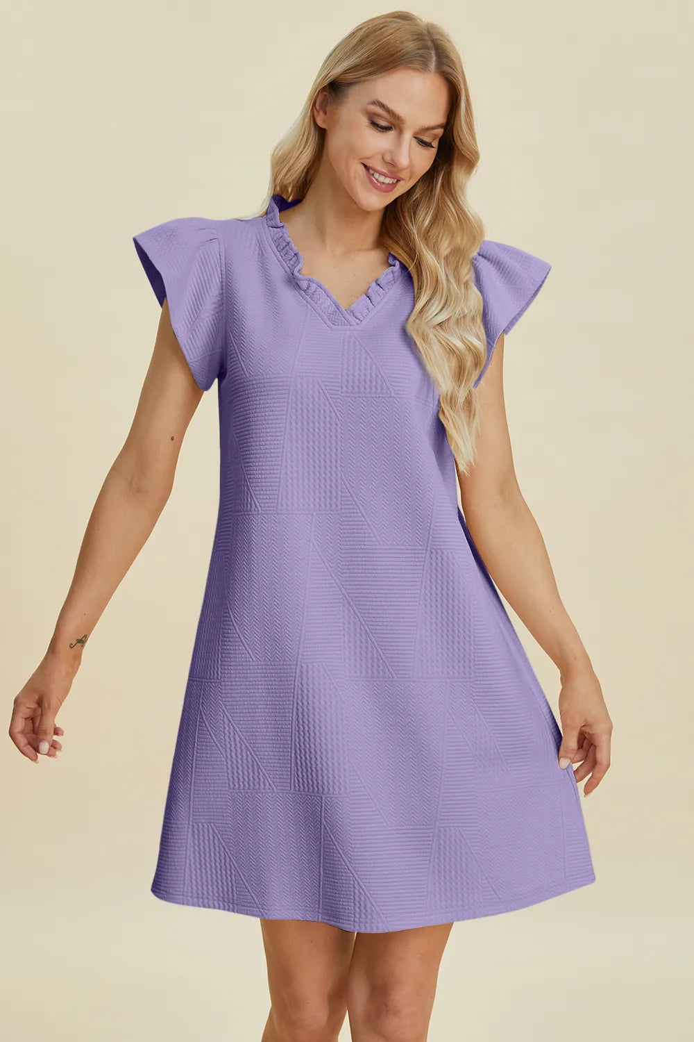 Get trendy with Full Size Ruffled V-Neck Dress - Dress available at Styles Code. Grab yours today!