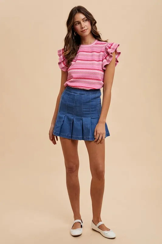 Get trendy with Ruffle Sleeve Textured Knit Top - Knit Top available at Styles Code. Grab yours today!