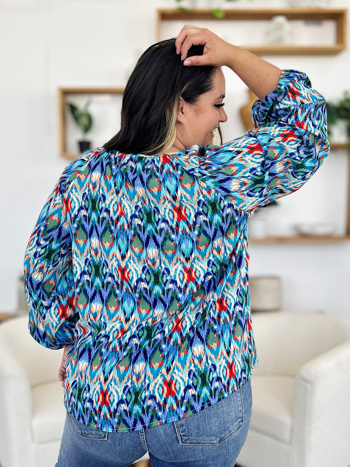 Get trendy with Full Size Balloon Sleeve Blouse - Blouse available at Styles Code. Grab yours today!
