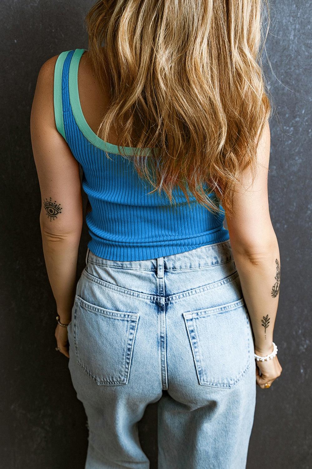Get trendy with Contrast Trim Ribbed Knit Vest - Tank Top available at Styles Code. Grab yours today!