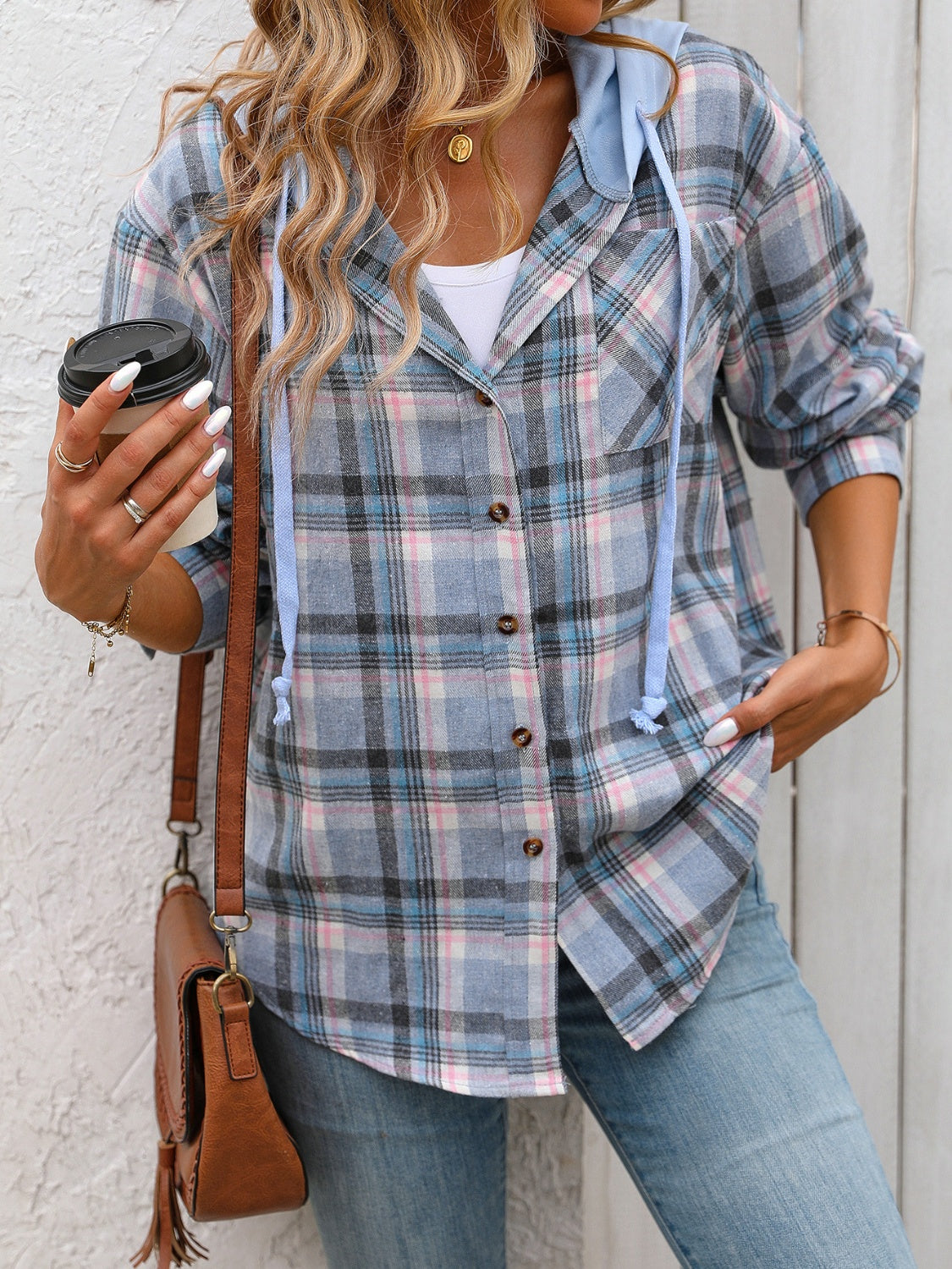 Get trendy with Plaid Long Sleeve Hooded Jacket - Jackets available at Styles Code. Grab yours today!