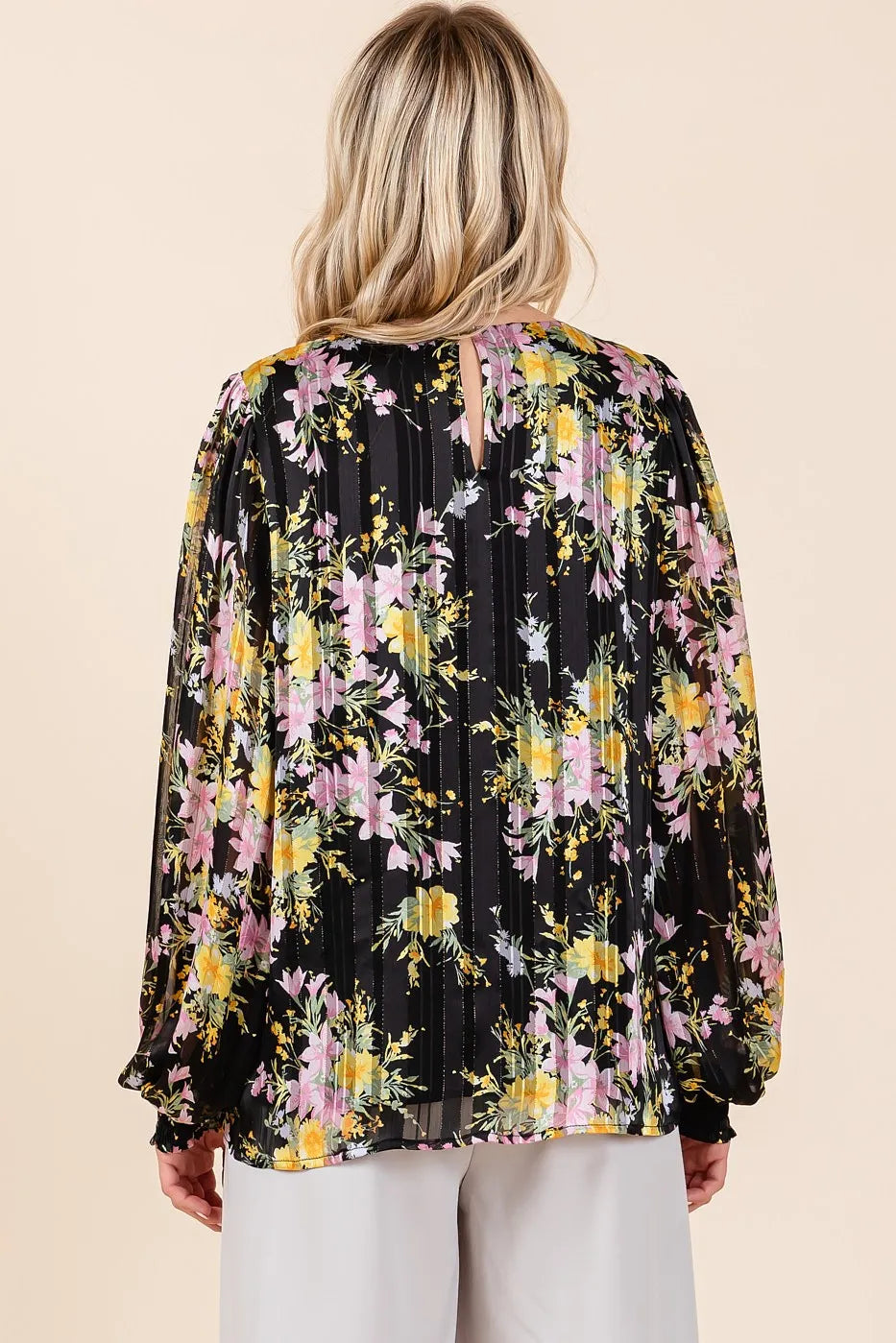 Get trendy with Satin Gold Long Sleeve Chiffon Top - Top available at Styles Code. Grab yours today!