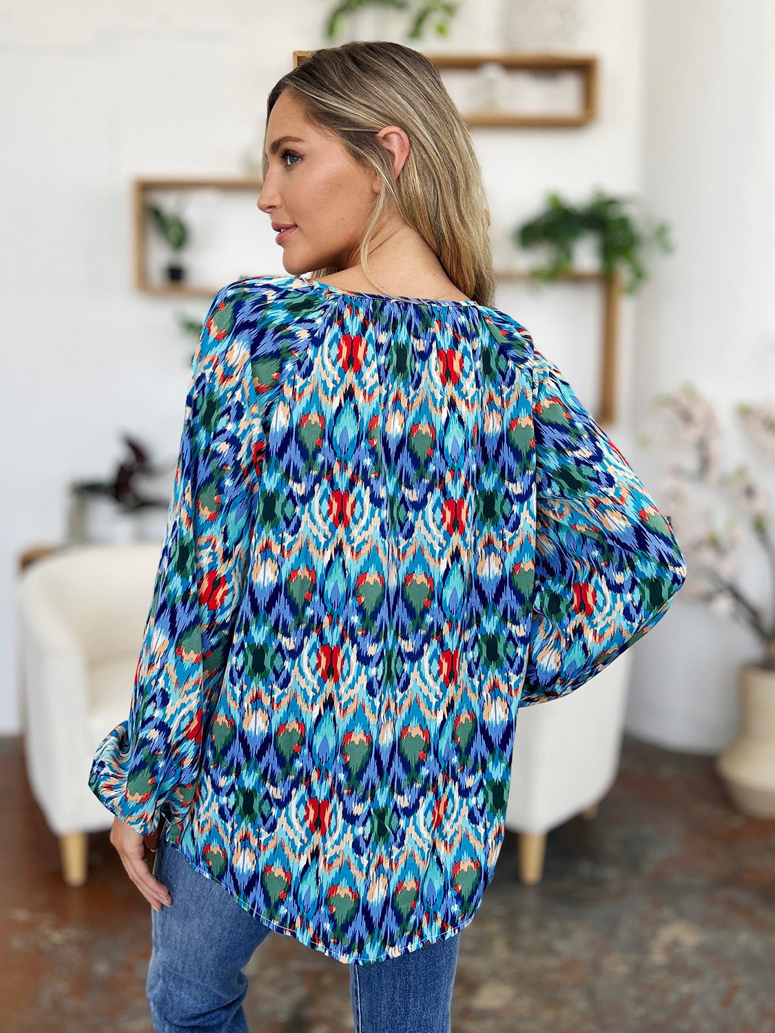 Get trendy with Full Size Balloon Sleeve Blouse - Blouse available at Styles Code. Grab yours today!