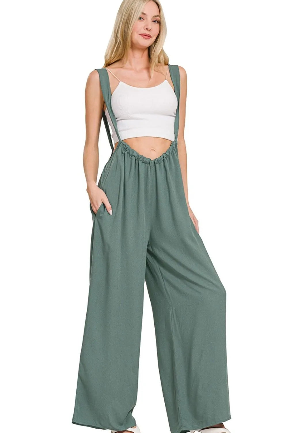 Get trendy with Woven Suspender Jumpsuit - Jumpsuit available at Styles Code. Grab yours today!