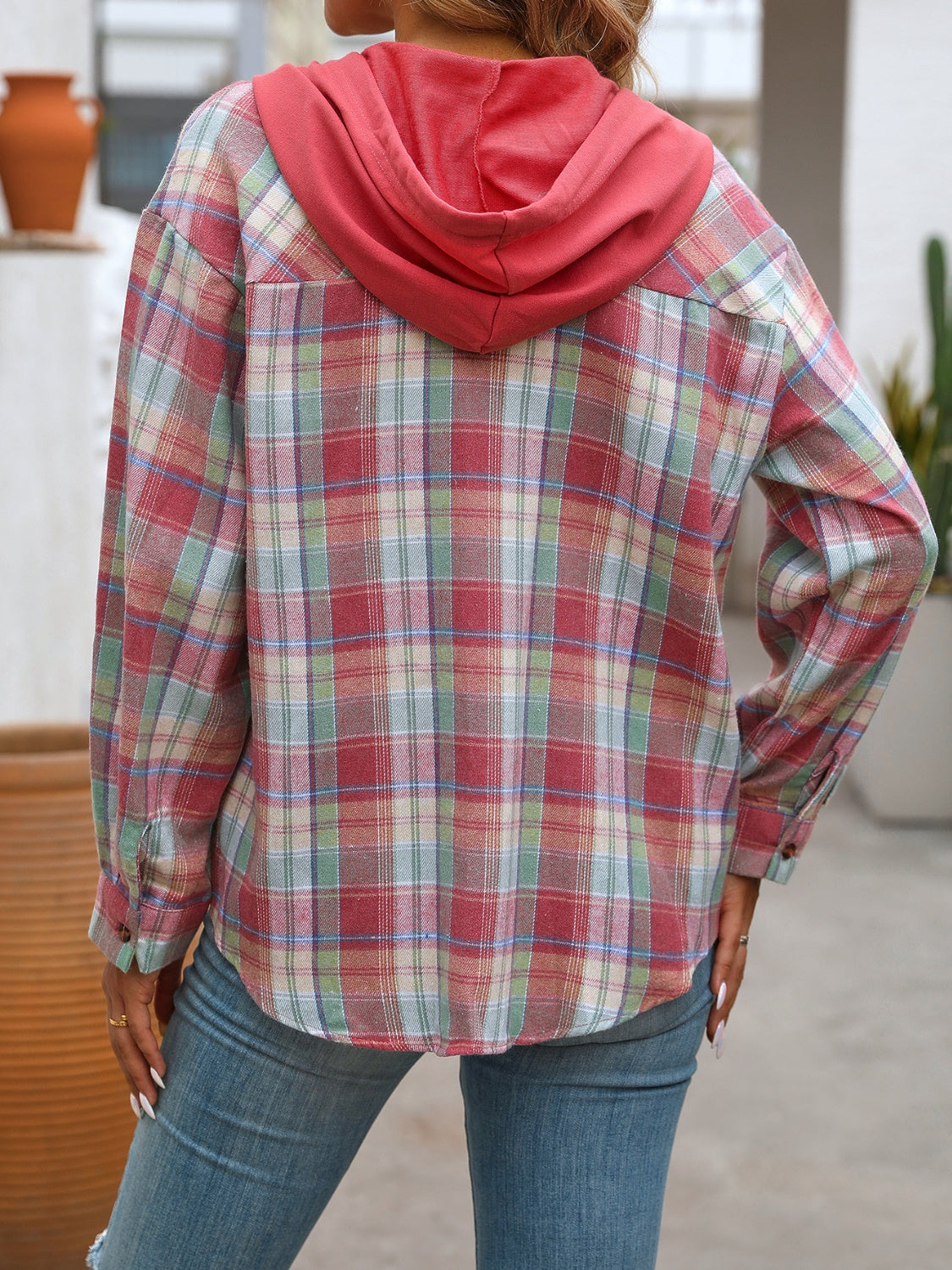 Get trendy with Plaid Long Sleeve Hooded Jacket - Jackets available at Styles Code. Grab yours today!