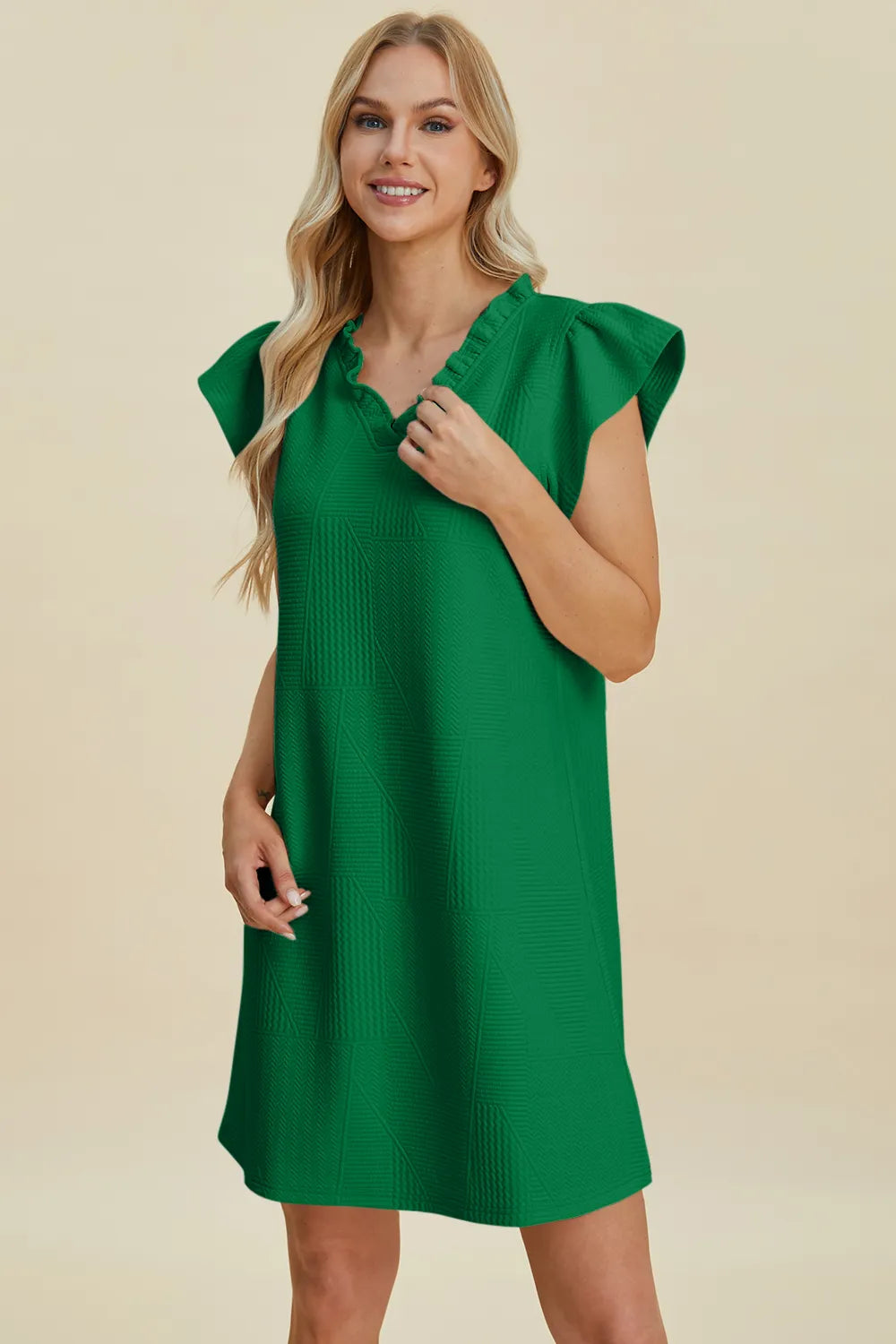 Get trendy with Full Size Ruffled V-Neck Dress - Dress available at Styles Code. Grab yours today!