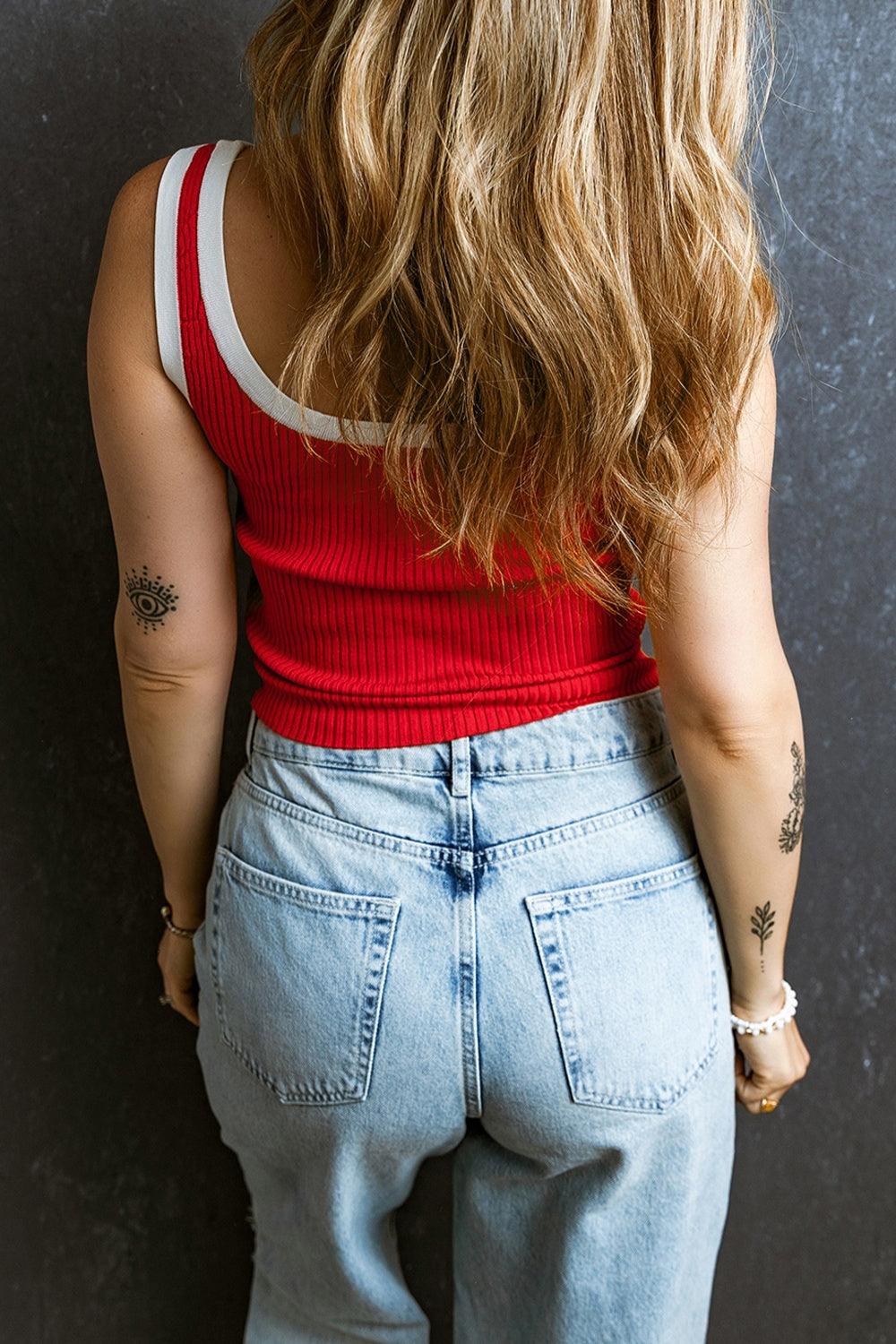 Get trendy with Contrast Trim Ribbed Knit Vest - Tank Top available at Styles Code. Grab yours today!