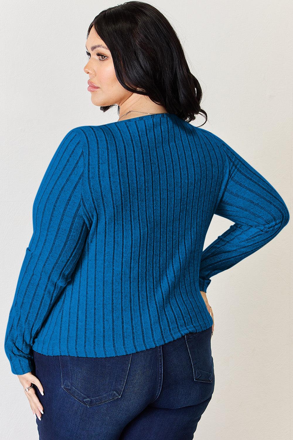 Get trendy with Full Size Ribbed Long Sleeve T-Shirt - T-Shirt available at Styles Code. Grab yours today!