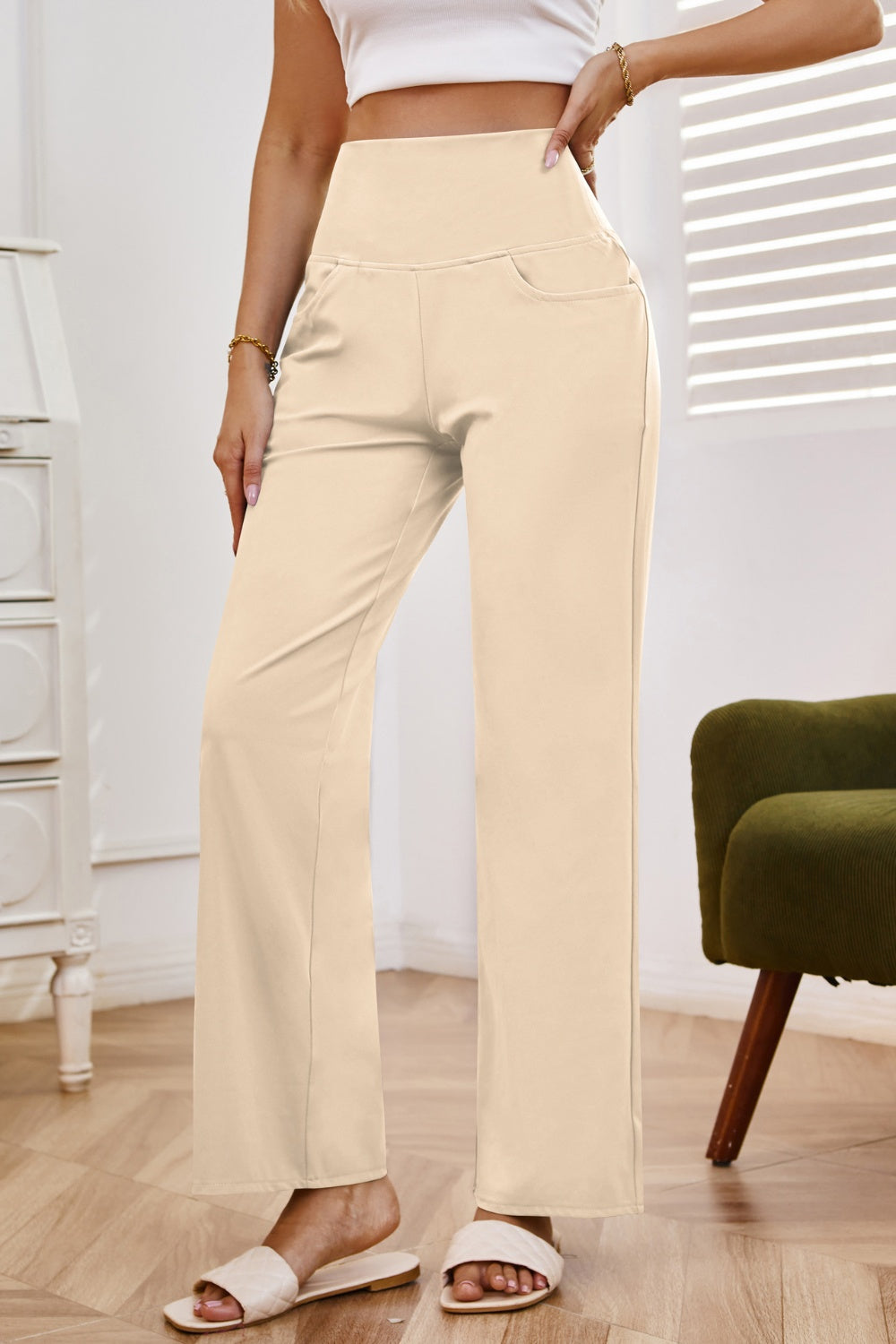 Get trendy with High Waist Wide Leg Pants with Pockets - Pants available at Styles Code. Grab yours today!
