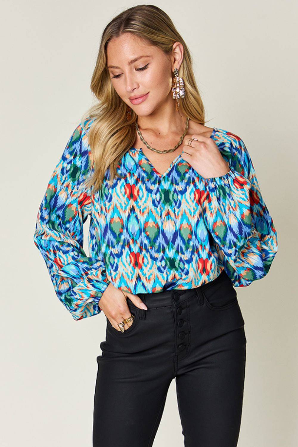 Get trendy with Full Size Balloon Sleeve Blouse - Blouse available at Styles Code. Grab yours today!