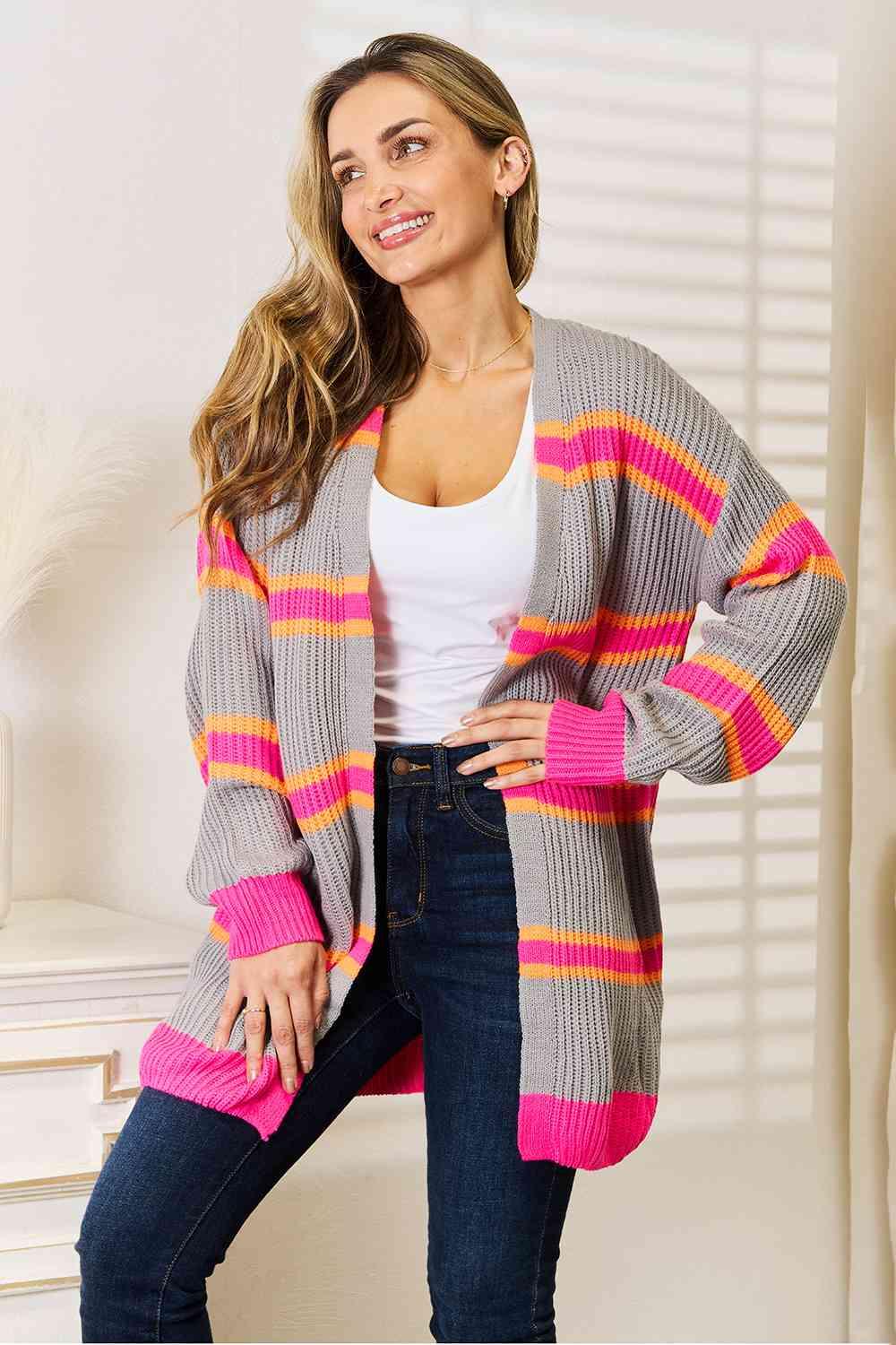 Get trendy with Ribbed Long Sleeve Cardigan - Cardigan available at Styles Code. Grab yours today!