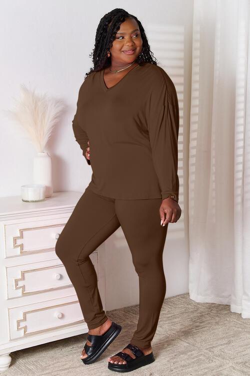 Get trendy with Full Size V-Neck Top and Pants Lounge Set - available at Styles Code. Grab yours today!