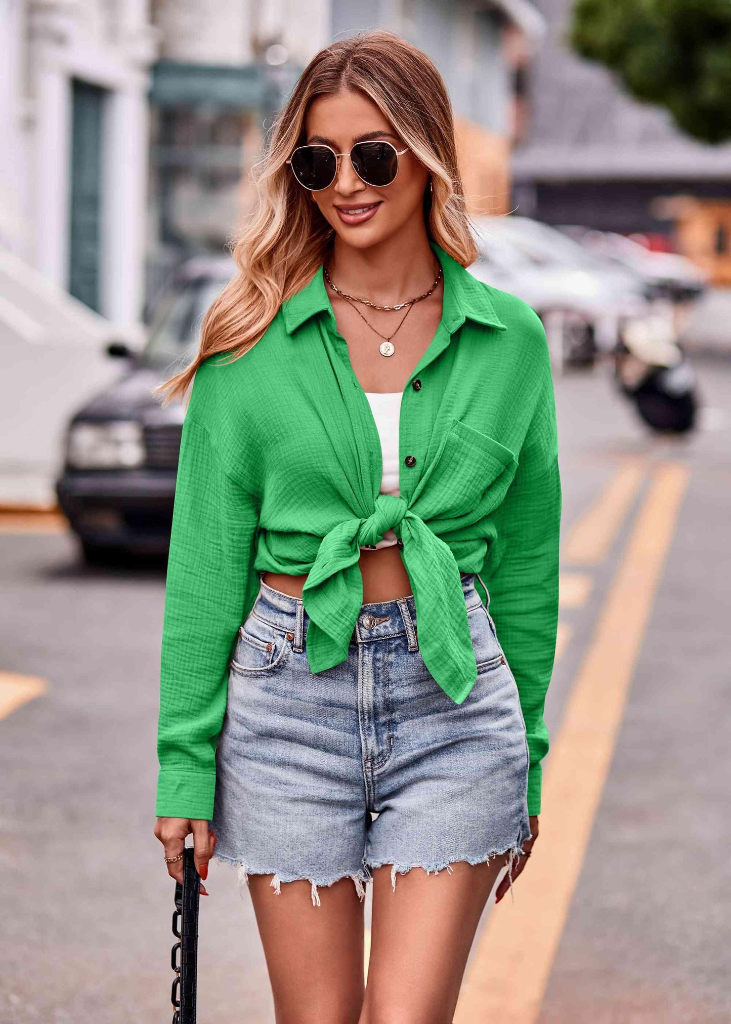 Get trendy with Textured Dropped Shoulder Longline Shirt - Shirt available at Styles Code. Grab yours today!