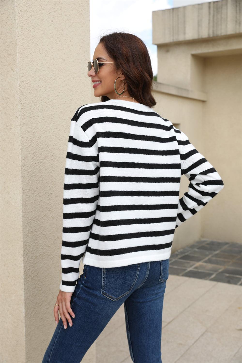 Get trendy with Striped Dropped Shoulder Cardigan - Cardigans available at Styles Code. Grab yours today!