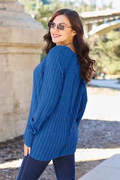 Get trendy with Full Size Ribbed Round Neck Knit Top - available at Styles Code. Grab yours today!