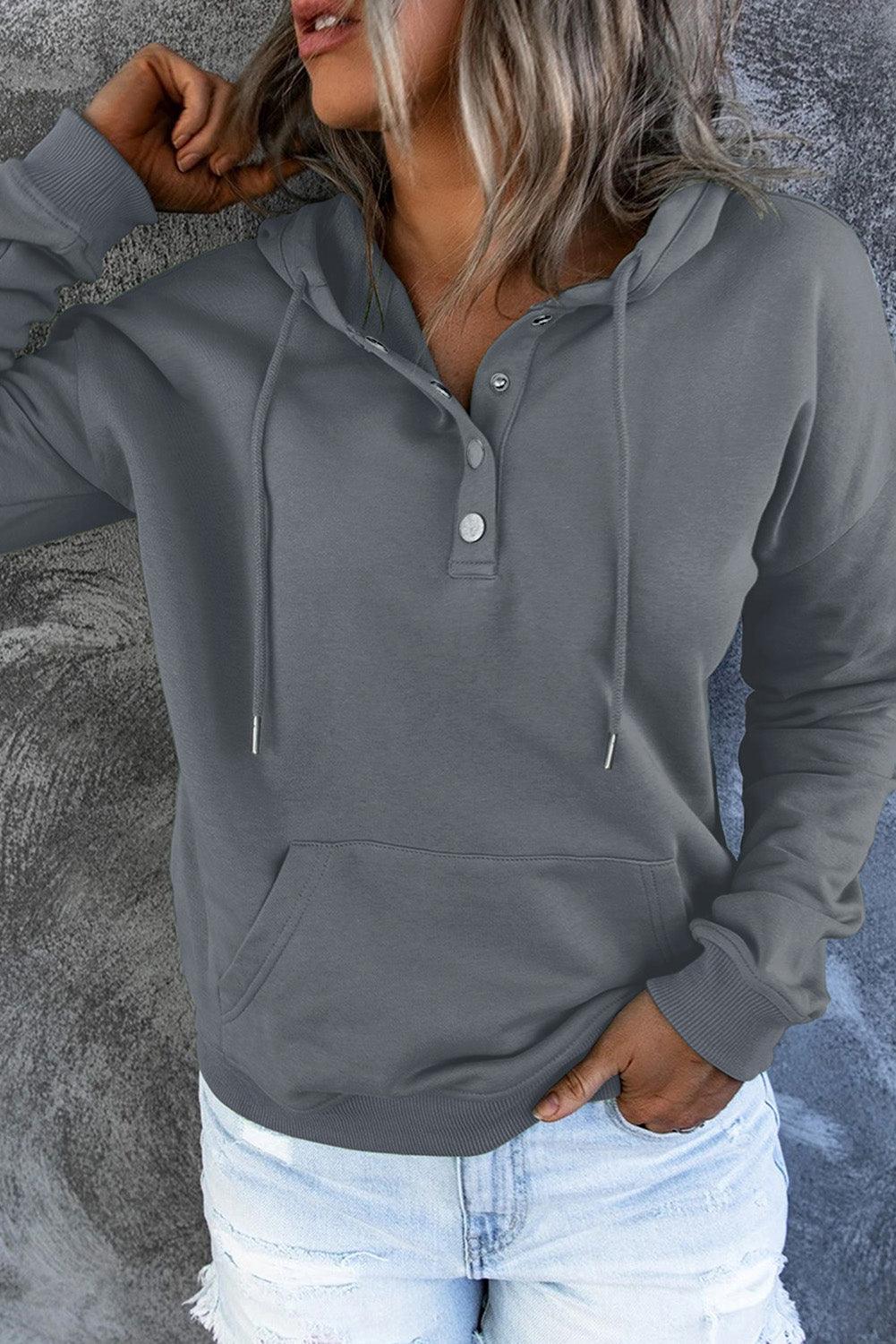 Get trendy with Dropped Shoulder Long Sleeve Hoodie with Pocket - Tops available at Styles Code. Grab yours today!