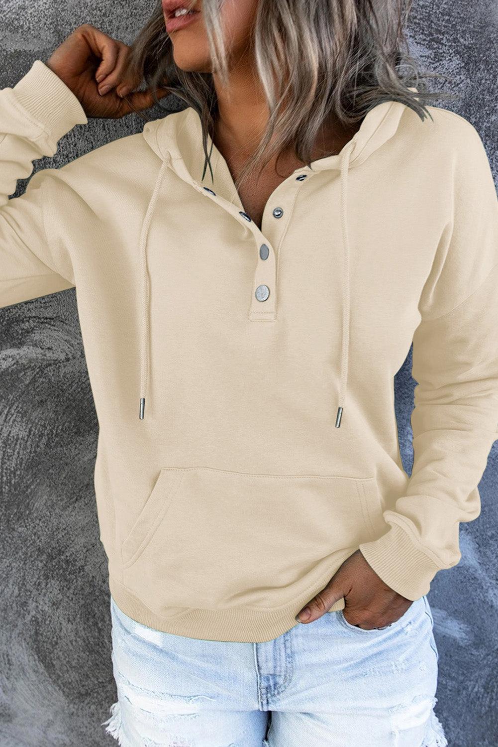Get trendy with Dropped Shoulder Long Sleeve Hoodie with Pocket - Tops available at Styles Code. Grab yours today!