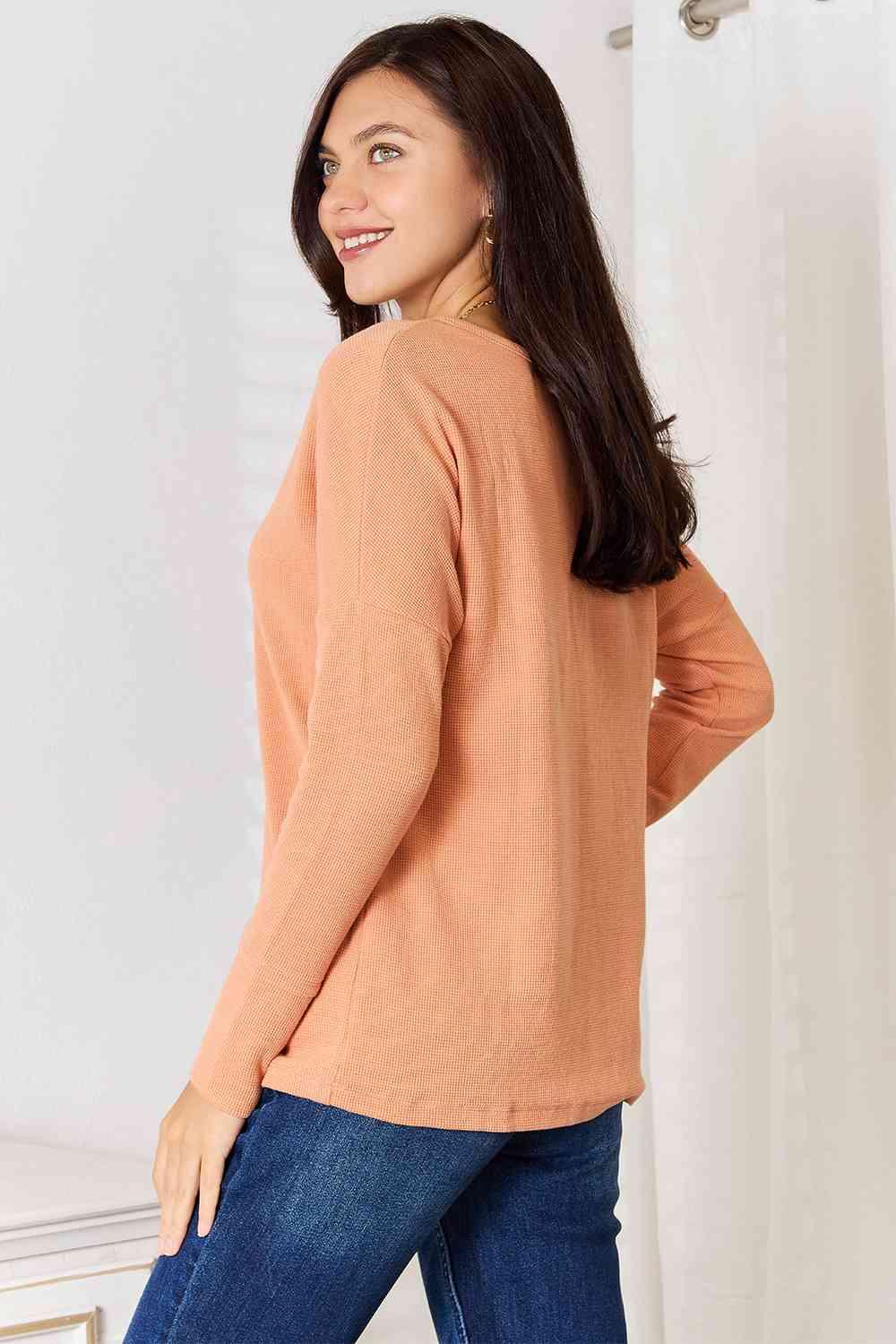 Get trendy with Half Button Long Sleeve Top - Tops available at Styles Code. Grab yours today!