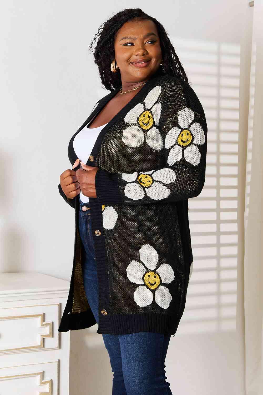 Get trendy with Floral Button Down Longline Cardigan - Cardigan available at Styles Code. Grab yours today!