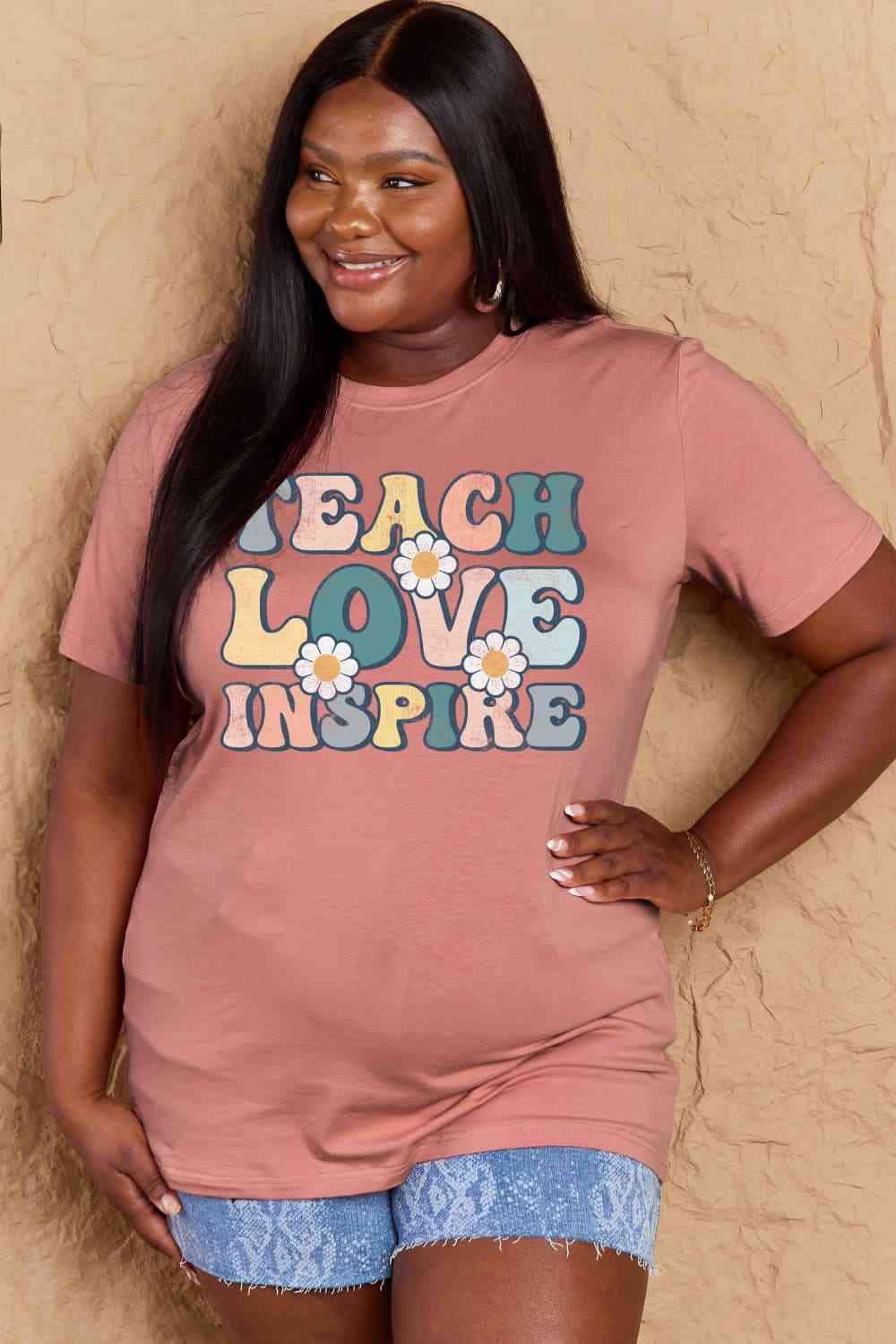 Get trendy with Full Size TEACH LOVE INSPIRE Graphic Cotton T-Shirt - T-Shirt available at Styles Code. Grab yours today!