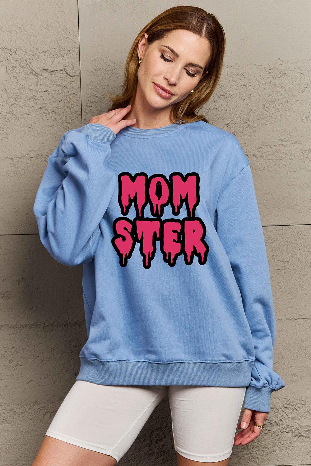 Get trendy with Simply Love Full Size MOM STER Graphic Sweatshirt - Halloween Clothes available at Styles Code. Grab yours today!
