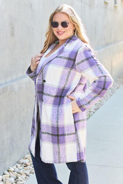 Get trendy with Full Size Plaid Button Up Coat - available at Styles Code. Grab yours today!