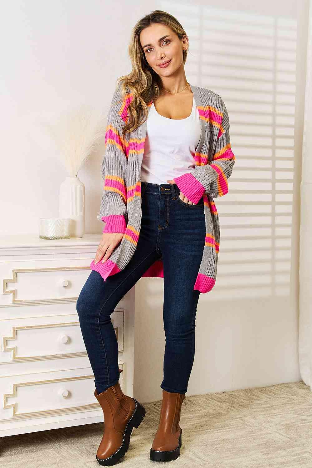 Get trendy with Ribbed Long Sleeve Cardigan - Cardigan available at Styles Code. Grab yours today!