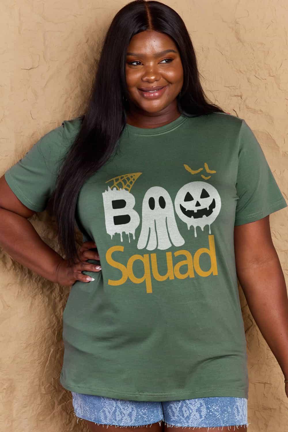 Get trendy with Full Size BOO SQUAD Graphic Cotton T-Shirt - Graphic T-Shirts available at Styles Code. Grab yours today!