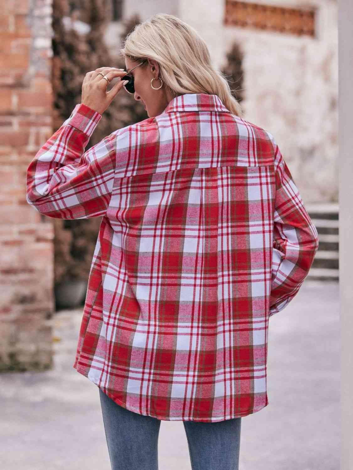 Get trendy with Plaid Dropped Shoulder Longline Shirt - Shirt available at Styles Code. Grab yours today!