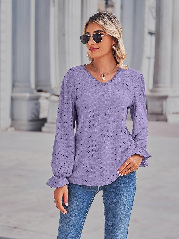 Get trendy with V-Neck Flounce Sleeve Blouse - Tops available at Styles Code. Grab yours today!