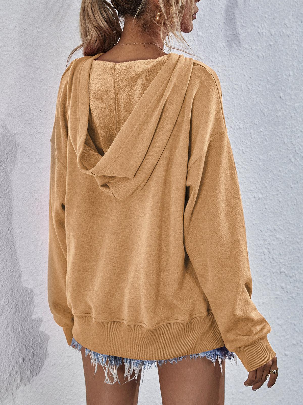 Get trendy with Dropped Shoulder Slit Hoodie - Tops available at Styles Code. Grab yours today!