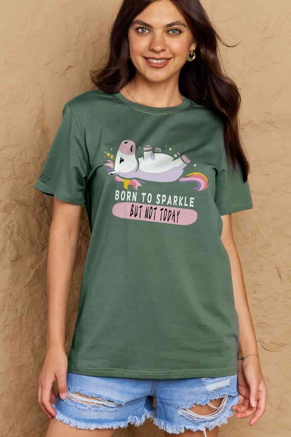 Get trendy with Full Size BORN TO SPARKLE Graphic Cotton Tee - T-Shirt available at Styles Code. Grab yours today!