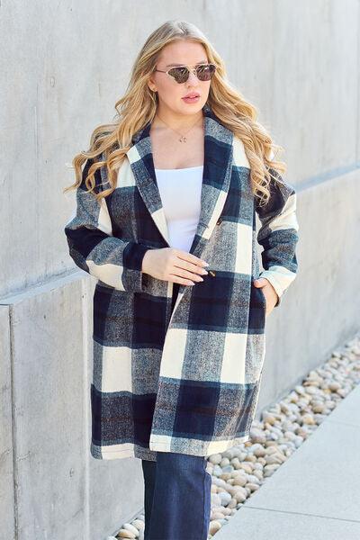 Get trendy with Full Size Plaid Button Up Coat - available at Styles Code. Grab yours today!