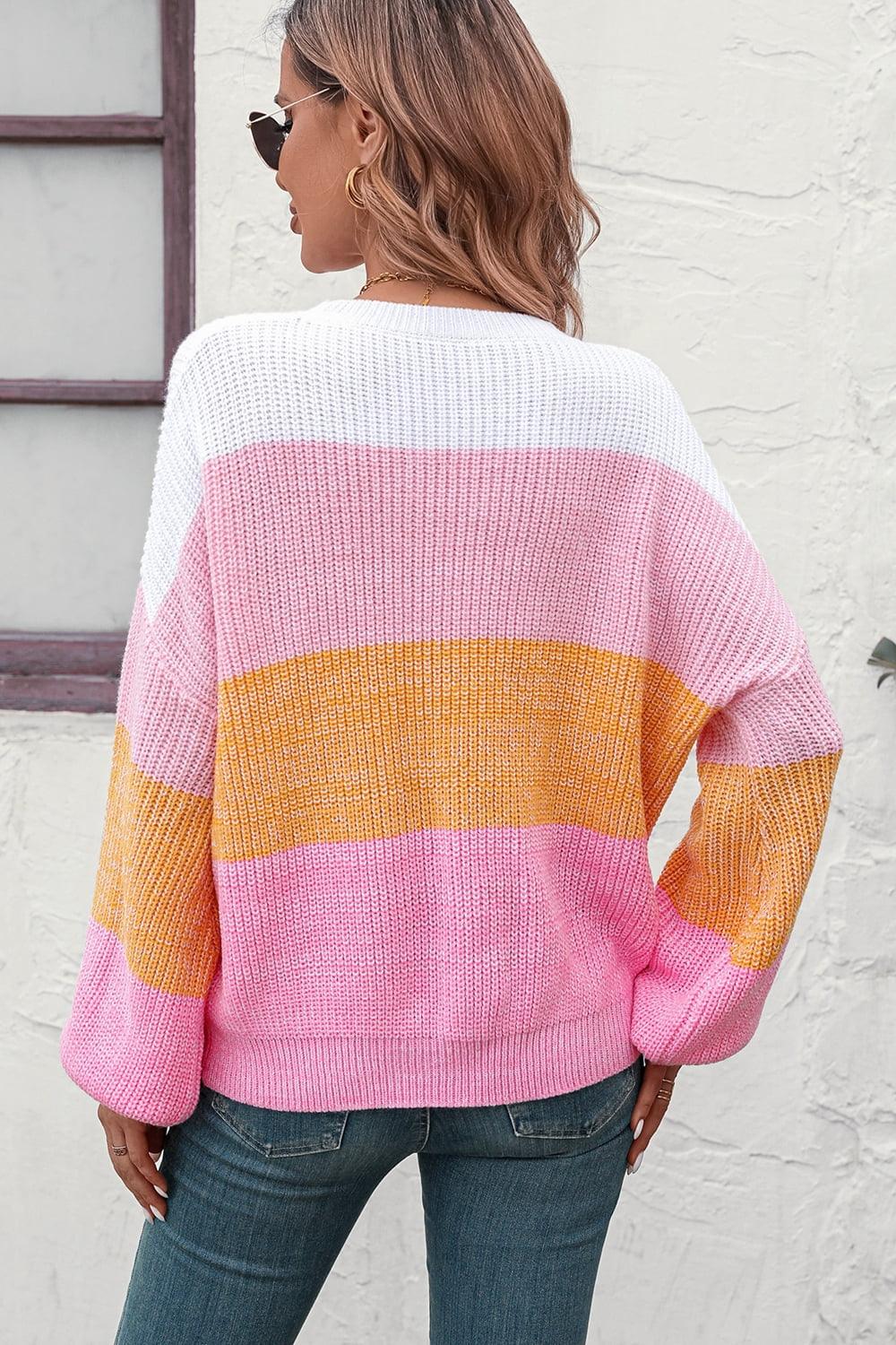 Get trendy with Round Neck Color Block Ribbed Pullover Sweater - Tops available at Styles Code. Grab yours today!