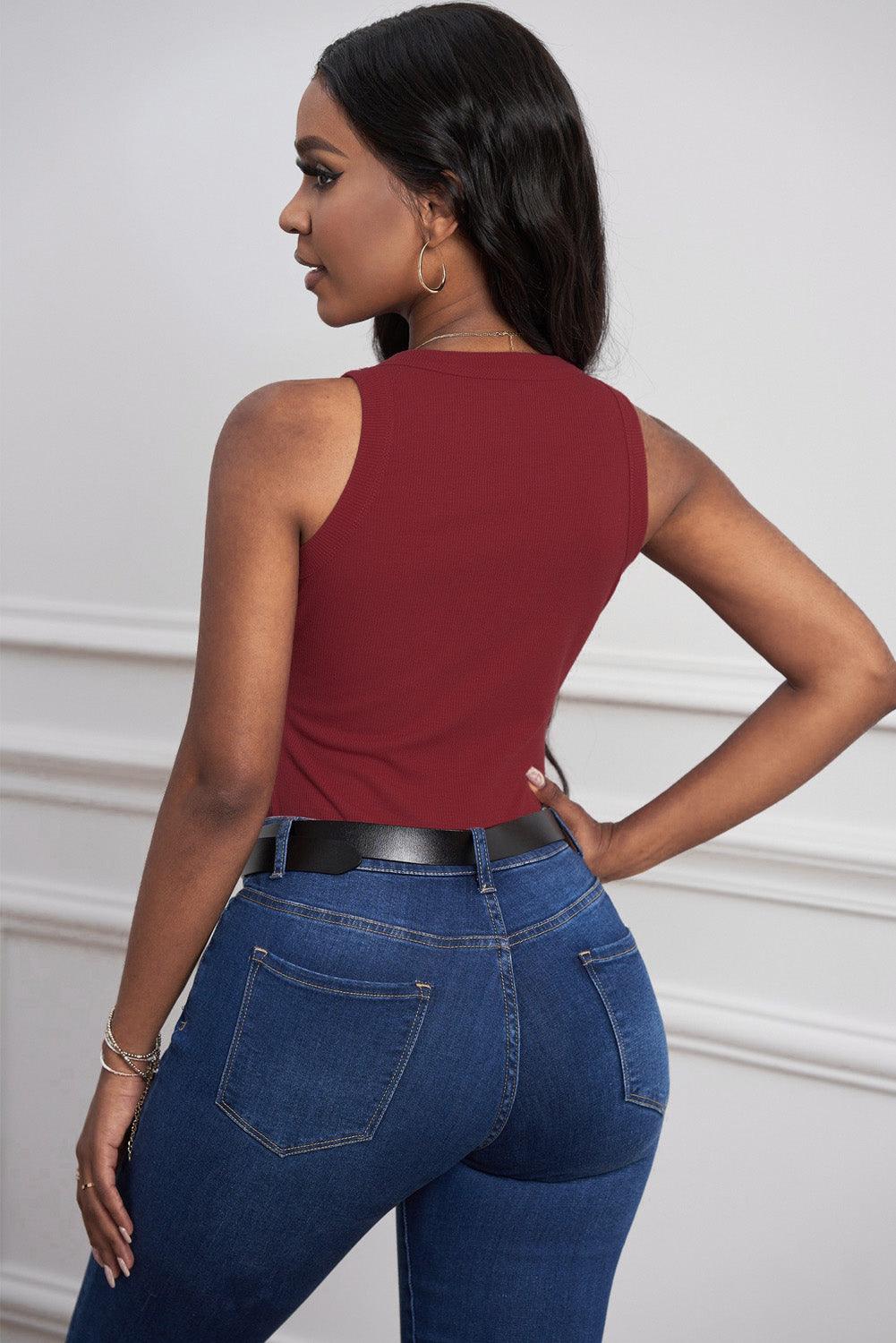Get trendy with Round Neck Sleeveless Tank - Tops available at Styles Code. Grab yours today!