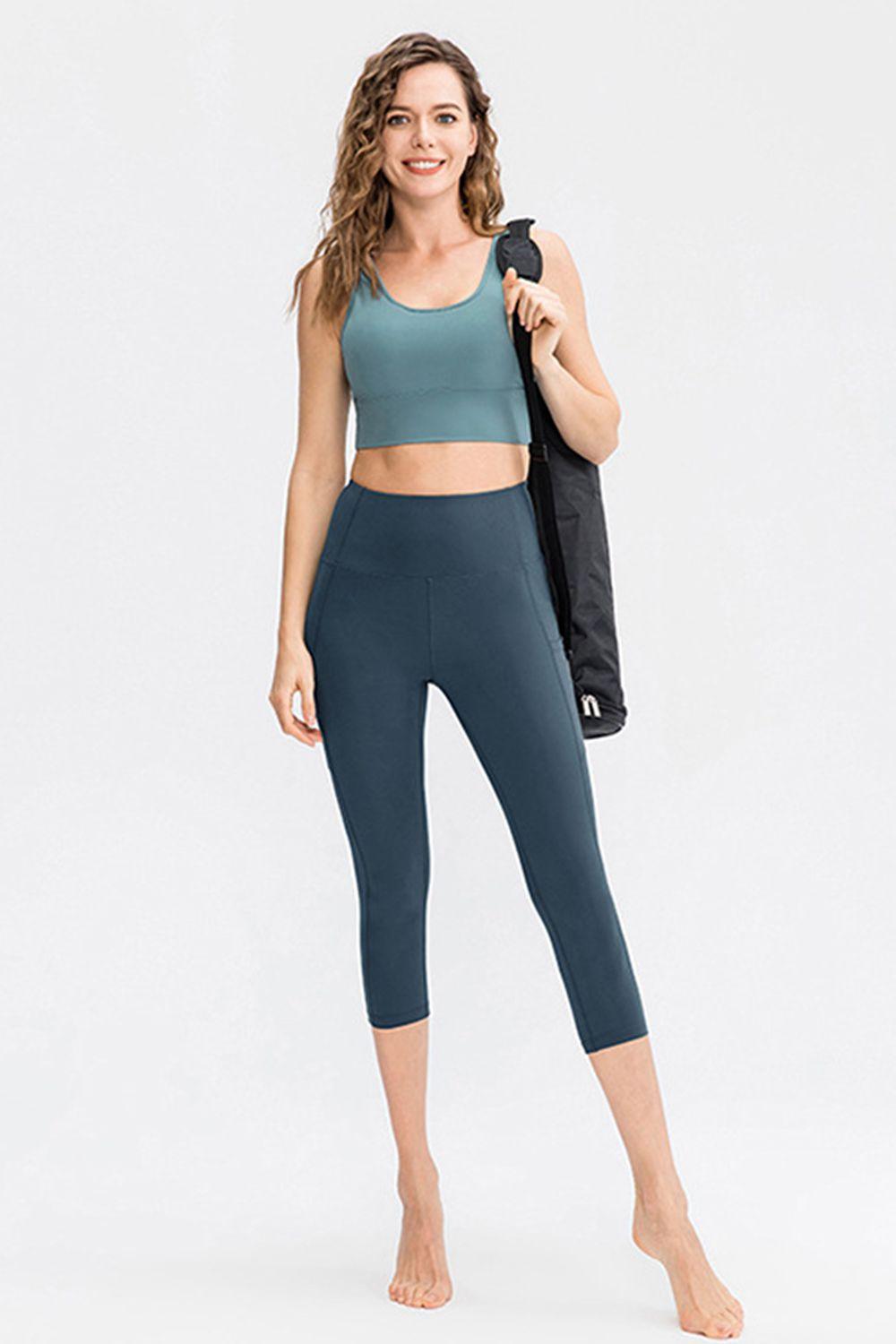 Get trendy with Wide Waistband Cropped Active Leggings with Pockets - Activewear available at Styles Code. Grab yours today!