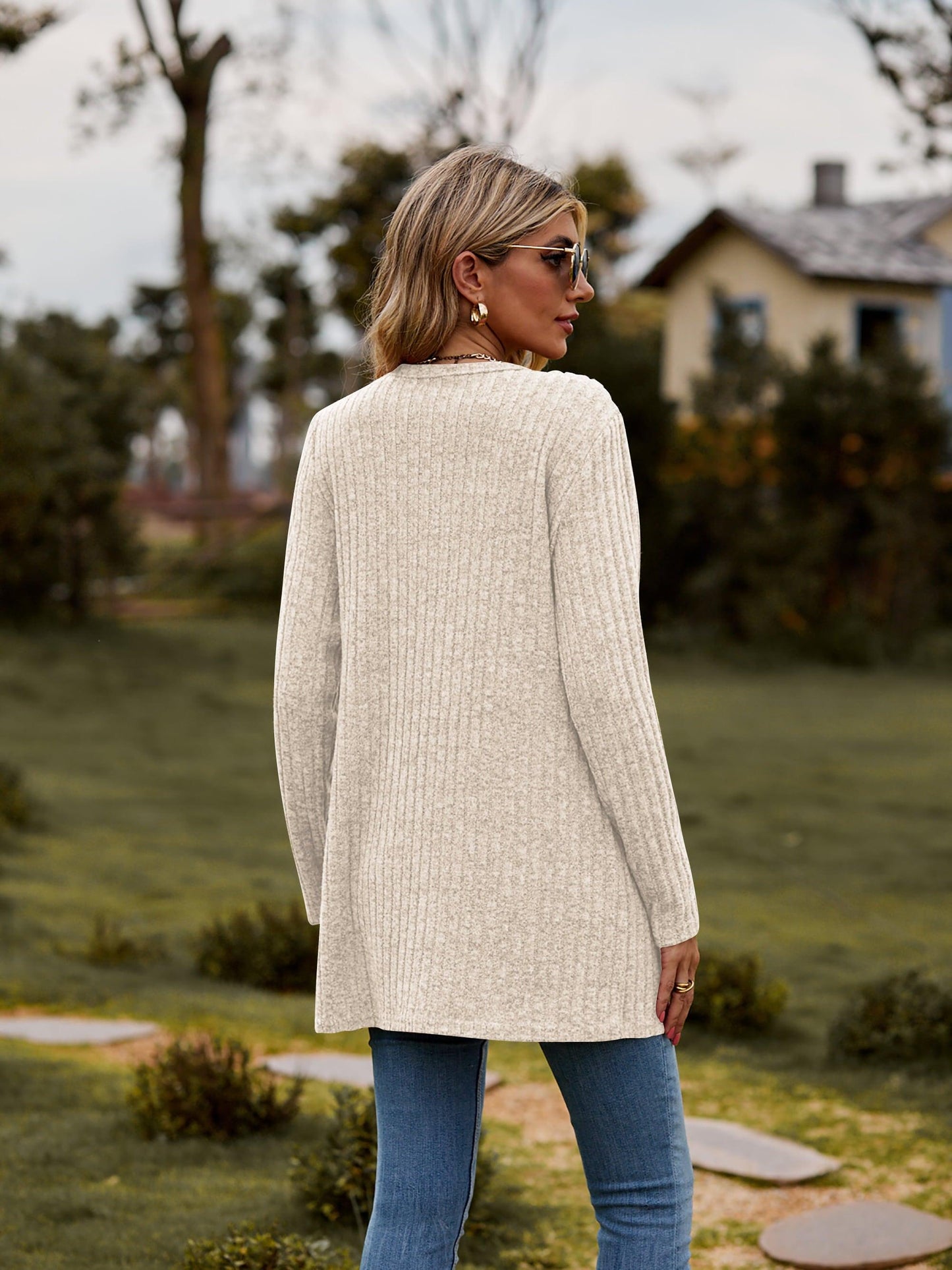 Get trendy with Ribbed Button-UP Cardigan with Pockets - Tops available at Styles Code. Grab yours today!