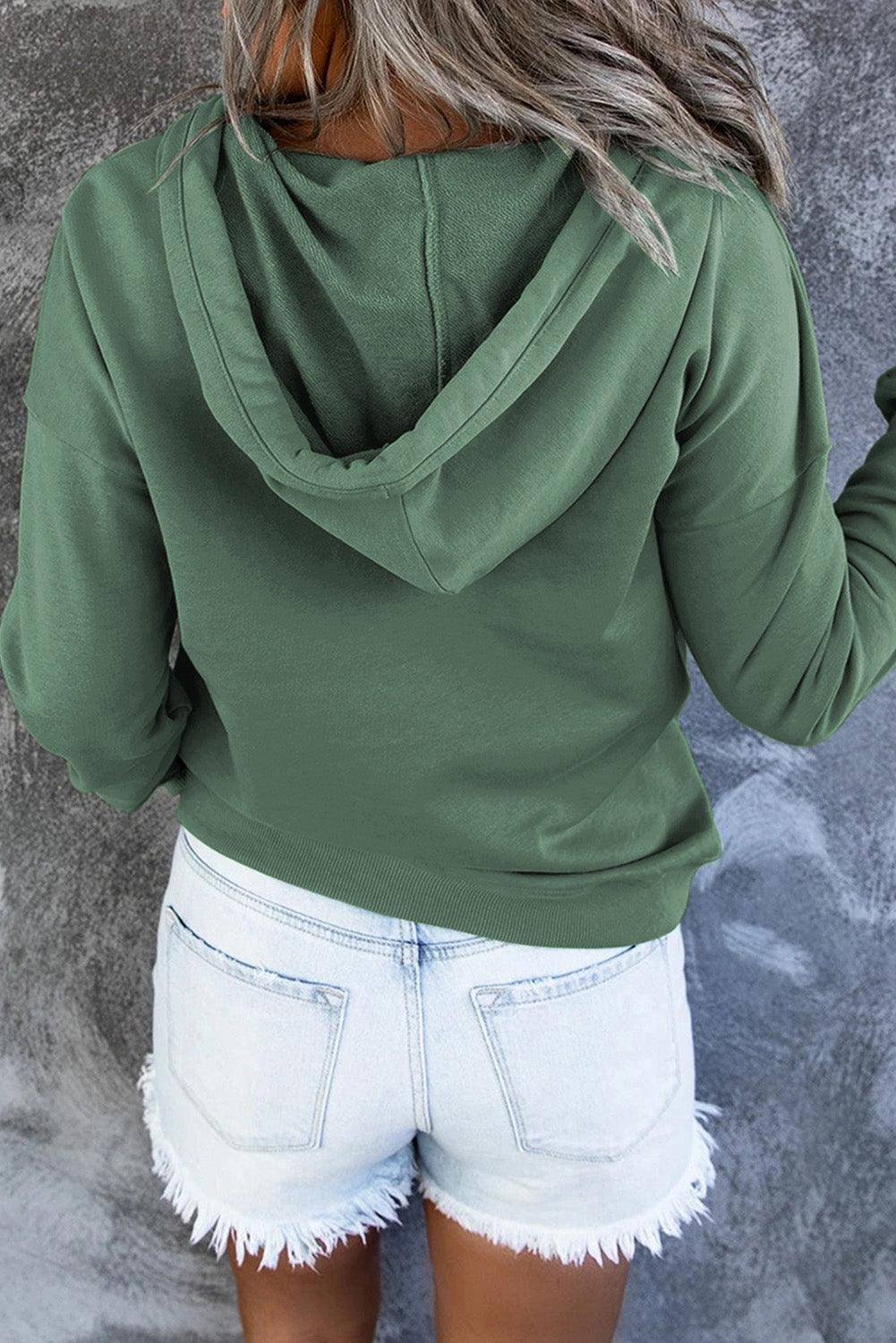 Get trendy with Dropped Shoulder Long Sleeve Hoodie with Pocket - Tops available at Styles Code. Grab yours today!