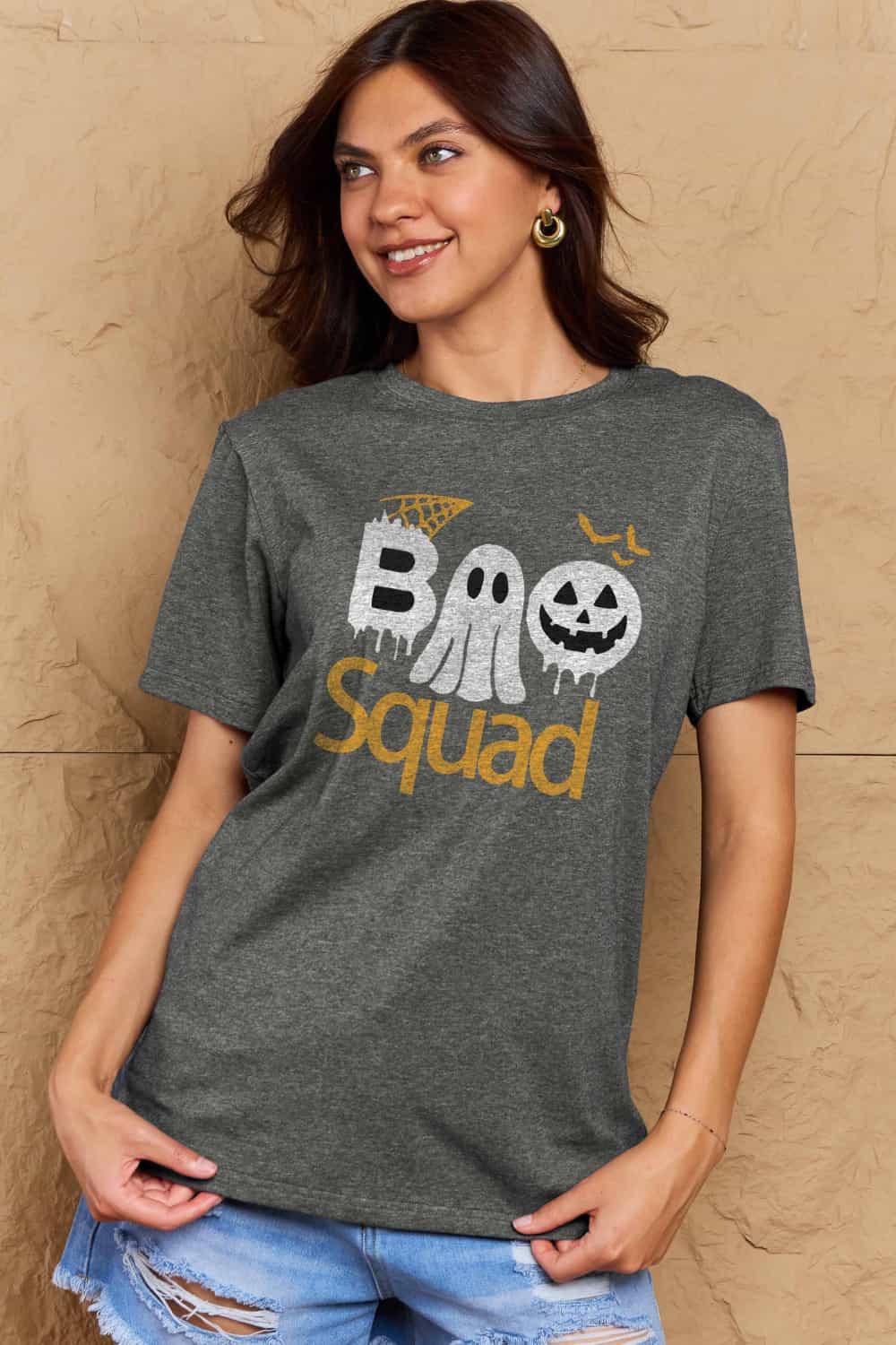 Get trendy with Full Size BOO SQUAD Graphic Cotton T-Shirt - Graphic T-Shirts available at Styles Code. Grab yours today!