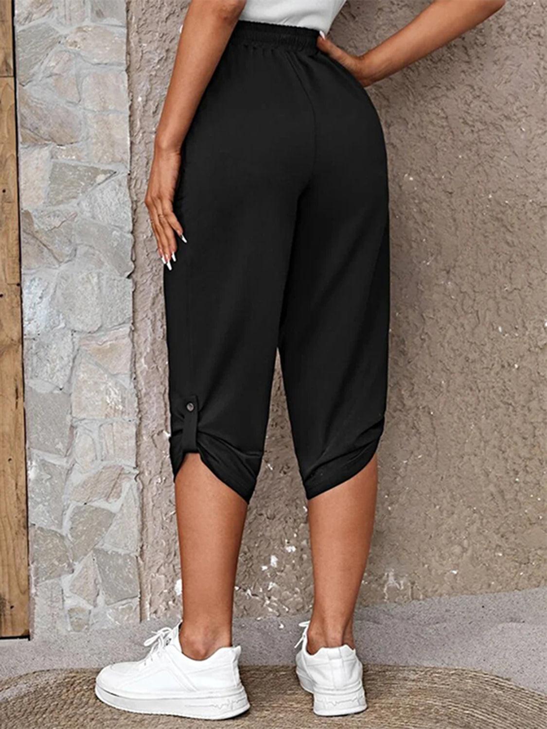 Get trendy with Full Size Roll-Tab Capris Pants - Bottoms available at Styles Code. Grab yours today!