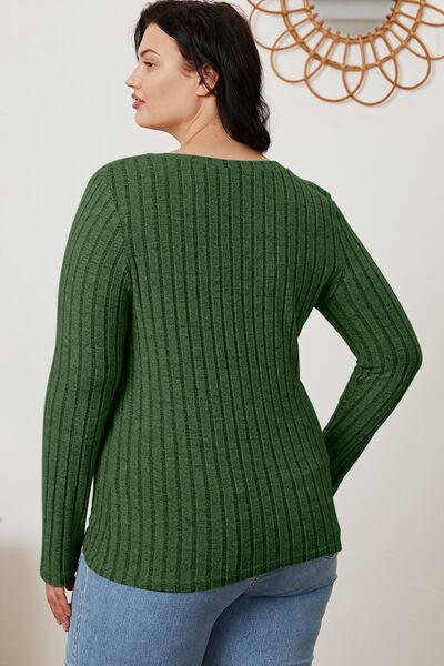Get trendy with Full Size Ribbed V-Neck Long Sleeve T-Shirt - available at Styles Code. Grab yours today!