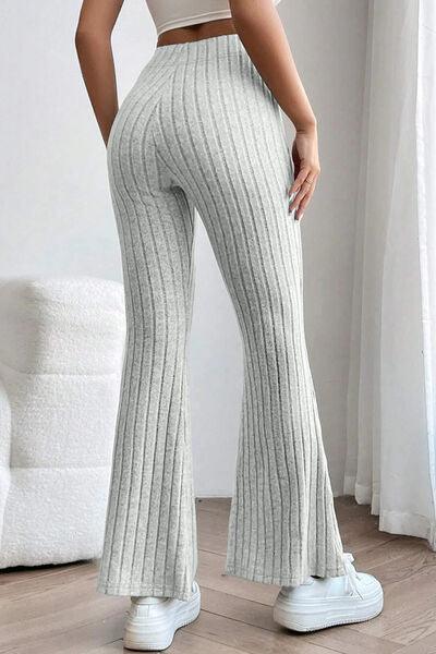 Get trendy with Full Size Ribbed High Waist Flare Pants - available at Styles Code. Grab yours today!
